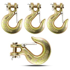 4Pack 3/8'' Heavy Duty Chain Hook, Forged Steel G70 Clevis Grab Hook with Safety Latch for Trailer Truck Transport Chain,18000 Capacity for Heavy Load