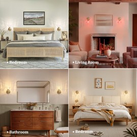 Shenmoyl Battery Operated Wall Sconce Set of 2, Vintage Rechargeable Wall Lights with Clear Lily Glass Shade, Wireless Indoor Wall Lamp with Remote for Bedroom Living Room Bathroom