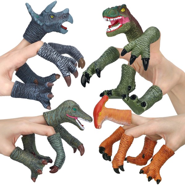 COGO MAN Dinosaur Toys Dinosaur Figure, Rubber Dinosaur Finger Puppets Set with Heads, Paws, and Feet, Bath Toys for Kids, Finger Puppets 20pcs
