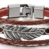 COOLSTEELANDBEYOND Vintage Feather Leaf Dark Brown Braided Leather Bracelet for