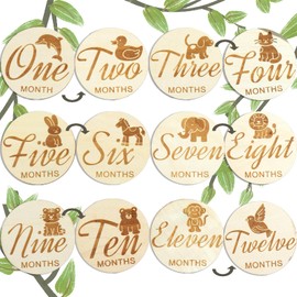 Wooden Baby Monthly Milestones for Newborn Baby,1-12 Months Baby Announcement Discs, Pregnancy Baby Shower Gifts (6 pcs Double-Sided Fonts)