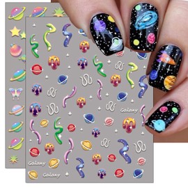 IDDFEVE 5D Embossed Space Nail Art Stickers, 5D Galaxy Planet Jelly Nail Decals, Solar System Earth Moon Saturn Moon Design for DIY Cartoon Nail Supplies Decoration (2 Sheets)