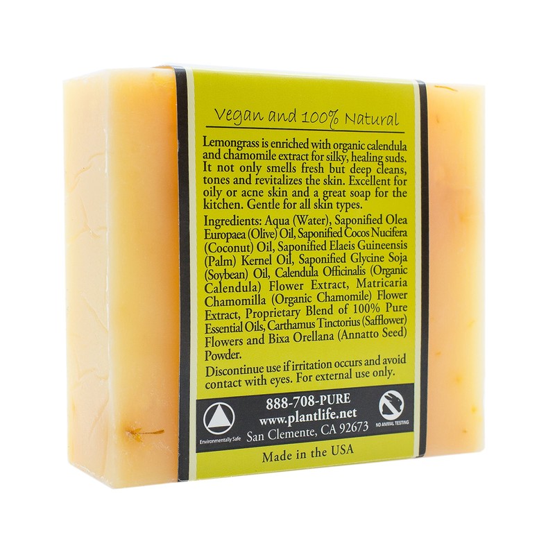Plantlife Lemongrass Bar Soap - Moisturizing and Soothing Soap for
