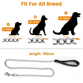 Pettom Dog Chain Leash Metal Dog Lead Training Steel Rope Heavy Duty Chew Proof Leash with Padded Handle for Medium Large Dogs (4' /2.0mm Small Chain)