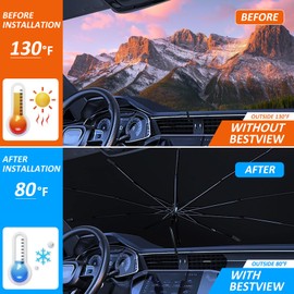 Bestview Windshield Sun Shade Umbrella for 2010-2022 Dodge Ram 2500 3500,Custom Fit Front Window Sunshade Sun Visor Blocks UV Rays & Keeps Your Vehicle Cool, 360° Rotation Bendable Shaft.