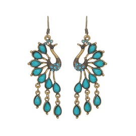 JDONL Vintage Bohemian Peacock Teardrop Tassel Drop Dangle Earrings for Women Sparkling Crystal Phoenix Bird Earrings Statement Jewelry (Lake Blue)