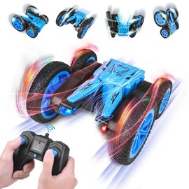 COODENKEY Remote Control Car 4WD 2.4GHz 360° Flips Rechargeable Electric RC Stunt Car Racing Car High Speed Radio Buggy Toy Off Road Racing Vehicle Boys Girls for Children - Color: Blue