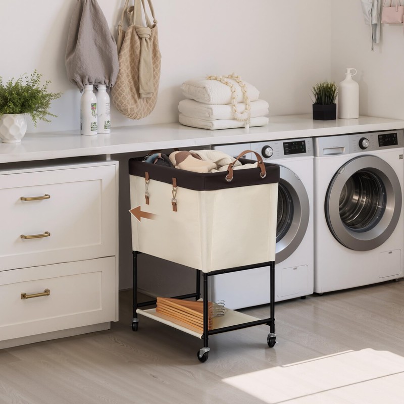 StorageWorks Laundry Cart, 2 Tier Rolling Basket with Wheels, 29
