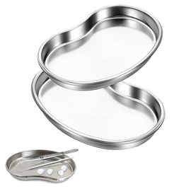 2 Pcs Stainless Steel Kidney Dish, 2 Sizes Metal Sterilised Surgical Tray, Professional Metal Tray, Kidney Shaped Medical Tray for Dental, Laboratory, Medical, Tattooing