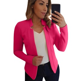 DIACACY Women Plus Size Casual Blazer Work Business Open Front Long Sleeve Suit Jacket Lightweight Basic Blazer Rose M