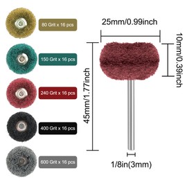 Linkstyle 80 PCS Polishing Buffing Wheel, Abrasive Buffing Polishing Wheels Set with 1/8" (3mm) Shank for Rotary Tools