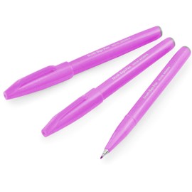 Pentel Brush Sign Pen SES15C - Brush Nib - Fibre Tip - Pink Purple - Pack of 3