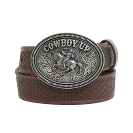 Cody James Boys' Basket Weave Cowboy Up Buckle Belt - CJBFA25BT3-BN 24