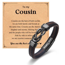 Leyung Cousin Gifts for Men, to My Cousin Leather Knot Bracelet for Teen Boys, Best Cousin Ever Christmas Birthday Gifts for Men Male Teenage Boys