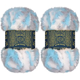 BambooMN Chunky Fluffy Faux Fur Eyelash Yarn, 100% Polyester, 100 g/Ball, 2 Balls, Heron