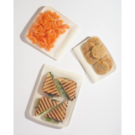 W&P Porter Silicone Reusable Storage Bags, Flat Variety 3 Pack (10oz, 34oz, 46oz), Cream, Food Storage Container, Microwave and Dishwasher Safe, Easy Cleaning