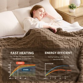 JKMAX Heated Electric Blanket Full Size-72"x84" Heating Blanket with 10 Heating Levels & 5 Time Settings Over-Heat Protection，Winter Warmer for Adults with ETL Certification（Beige）
