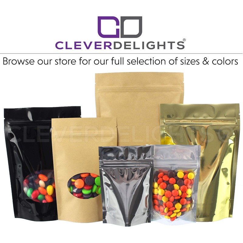 CleverDelights 4oz Glossy Black Stand-Up Pouches - 5 x 8