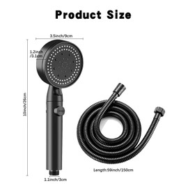 NCCHDZSW Water-Saving Shower Head with Hose 1.5 m, 5 Modes High Pressure Shower Head with Water Stop, Shower Head Black Easy to Use Shower Head
