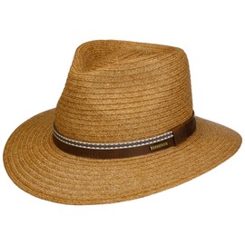 Stetson Mandeco Toyo Straw Hat - Natural Coloured Hat - Traveller Shape - Summer Hat with Leather Strap - Unisex - Spring/Summer, brown