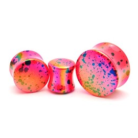 Mystic Metals Body Jewelry Pair of Pink Opalescent Splatter Acrylic Plugs Double Flare (PA-412) (7/8" (22mm))