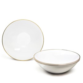 " OCCASIONS " 60 Piece Plates Pack, Disposable Wedding Party Plastic Bowls (16oz Soup Bowl, Bali in White & Gold)