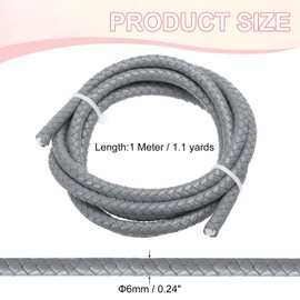 PATIKIL Round Braided Leather Cord, 6mm Braided Genuine Leather Cord String Rope Folded Leather Strip for Jewelry Making Crafts Necklaces Bracelets, Grey(1.1Yards)