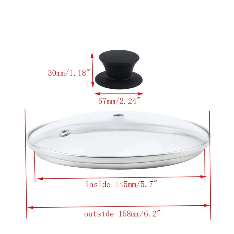 Geesatis 6"Tempered Glass Lid Heat Resistant Silicone Handle Frying Pan