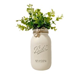 Artificial Flowers with Vase, Mason Jars Centerpiece Decorations Table Centerpiece Artifical Eucalyptus - Hand Painted and Distressed - 32 oz, Rustic Centerpieces Farmhouse Centerpiece with Flowers