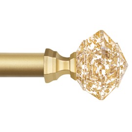 TONIAL Curtain Rods for Windows 48 to 84 Inch(4 to 7 ft), Telescoping Splicing 3/4 Single Rods 32 to 86 Inch Decorative Drapery Rod with Translucent Diamond Finial, Luxury Gold
