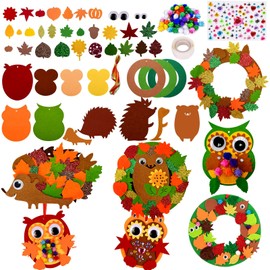 YumSur Autumn Wreaths Craft Set, Autumn Crafts Children, Thanksgiving Crafts, Foam Rubber Craft Set Children Autumn, Hedgehog Craft Set for Children, Felt Craft Set, Foam Rubber Sticker Autumn,