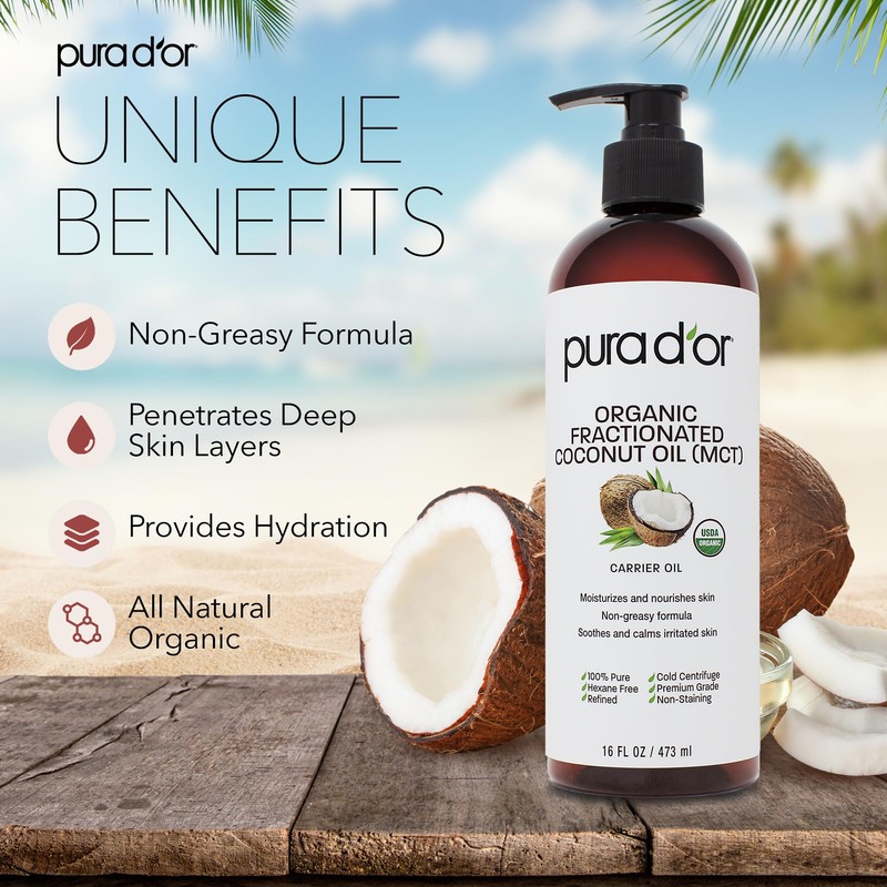 PURA D'OR PURA D'OR 16 Oz ORGANIC Fractionated Coconut Oil
