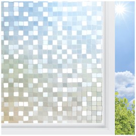 rabbitgoo Window Privacy Film Stained Glass Window Film, 3D Square Mosaic Decorative Static Cling Glass, Removable Vinyl UV Blocking Stickers for Home, 35.4 x 78.7 inches