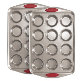 Muffin Cupcake Pans, 2 Pack 12-Cup Nonstick Muffin Tins with Silicone Grip Handles for Cupcakes, Heavy-Gauge Steel Construction Scratch-Resistant Nonstick Coating, 16.4x10.6 Inches