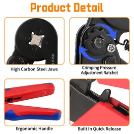 HSC8 6-4A Crimper Plier with 1200pcs Wire End Ferrule Connectors, Self-Adjustable Crimping Tool Kit for 0.25-10mm² (AWG 24-8), Ratchet Bootlace Ferrules for DIY Electrical Repair and Cable Crimping