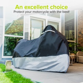 VELMIA Motorcycle Cover - Extremely Heat Resistant up to 550F, Waterproof for All Seasons, Fits Motorcycles, Scooters, Mopeds & Harleys