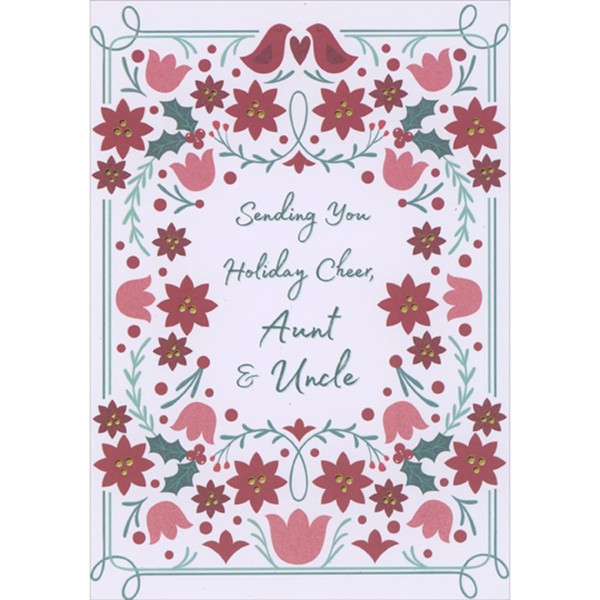 Designer Greetings Two Red Birds Above Red and Pink Flower