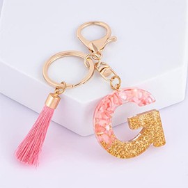 Rohans Pink and Gold Resin Alphabet Initial Letter Keychain, Bag Charm, Key Ring with Lobster Clasp (G)