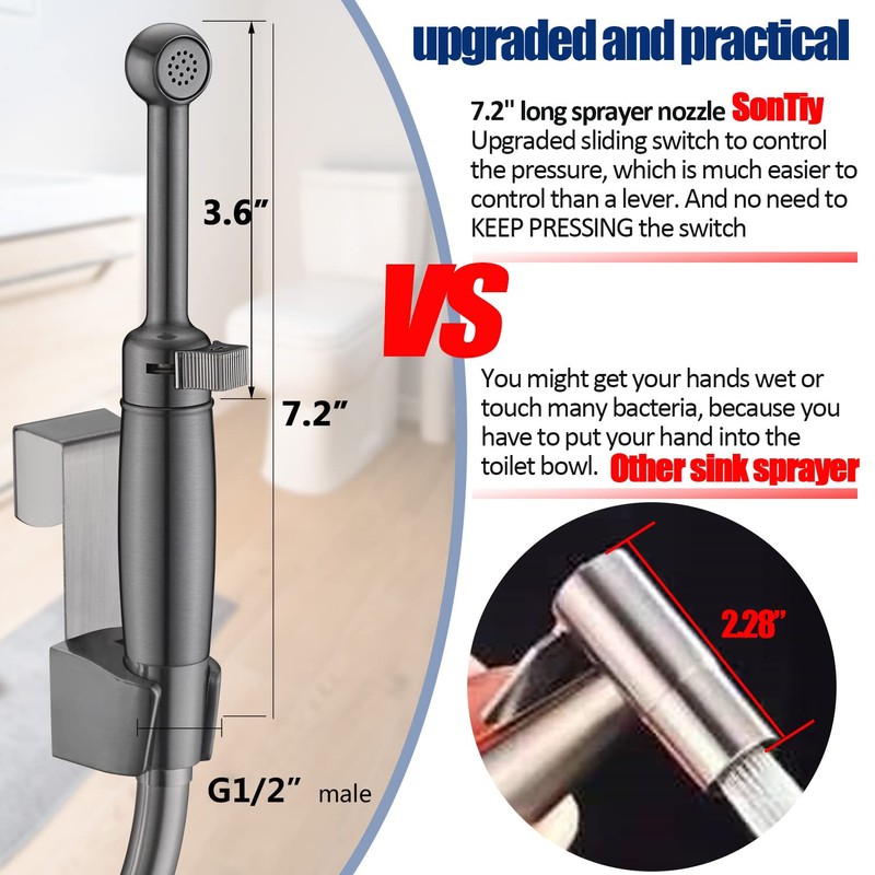 SonTiy Handheld Bidet Toilet Sprayer Black Stainless, Cloth Diaper Sprayer