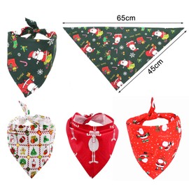 Pack of 4 Pet Bandanas, Triangular Scarf, Pet Triangle Bib, Adjustable Neckerchief for Dogs, Cats, Christmas Dog Bandanas, with Santa Claus Elk Patterns, Christmas Pet Neckerchief Decoration