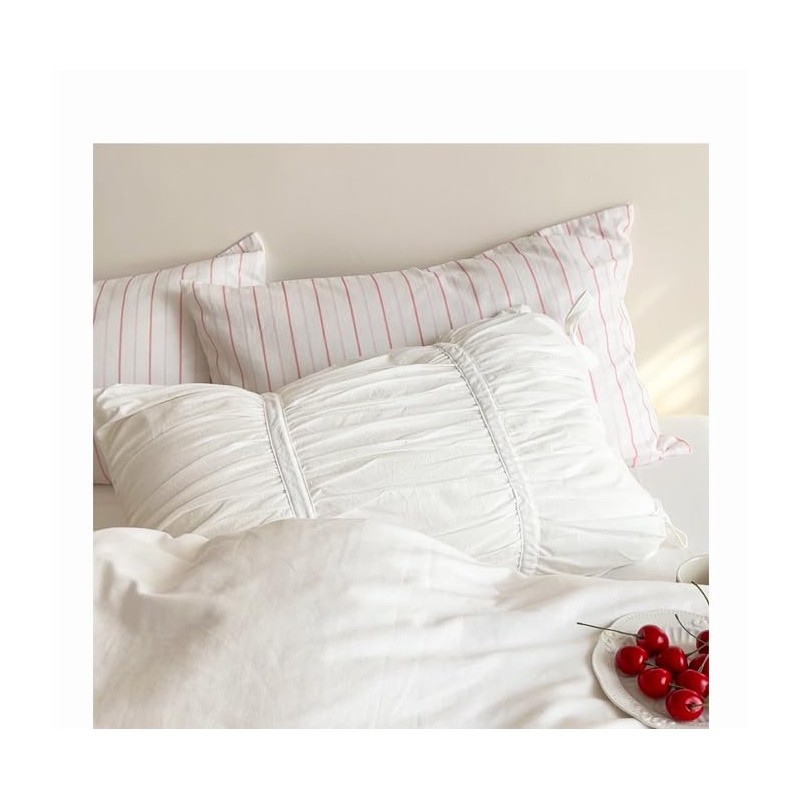 Pure Cotton Pillow Cases With Bow Sham White Pinch Pleated