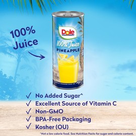 Dole 100% Pineapple Juice, No Added Sugar, Excellent Source of Vitamin C, 100% Fruit Juice, Packaging May Vary, 8.0 Fl Oz (Pack of 24)