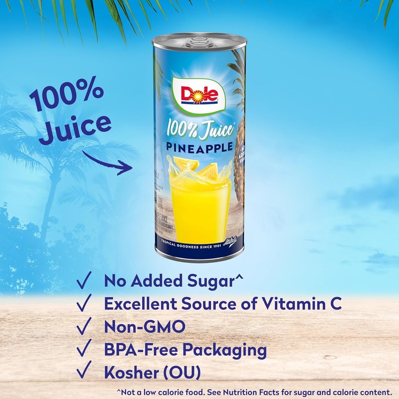 Dole 100% Pineapple Juice, No Added Sugar, Excellent Source of