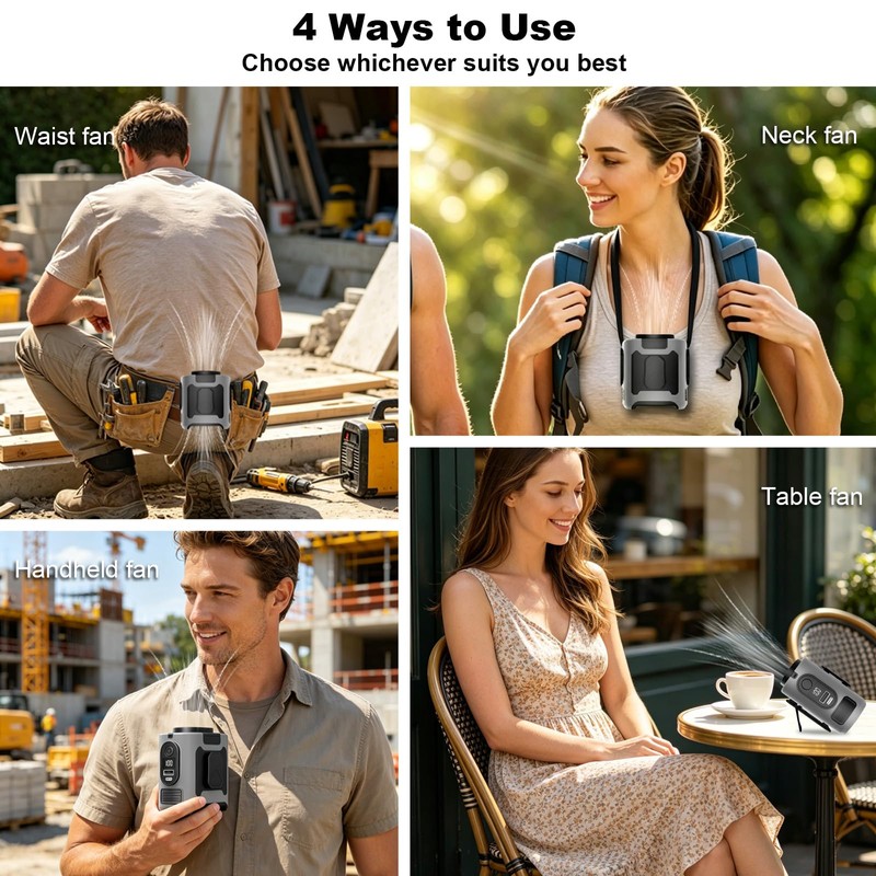 10000mAh Portable Waist Fan Clip on, Personal Belt Fan with