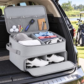 Golf Trunk Organizer for Shoes and Accessories – Waterproof 2-Layer Canvas Storage Bag for Car Trips and Travel