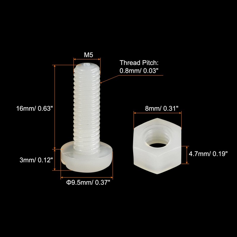 sourcing map 20 Pairs Nylon Screw Nut Assortment, M5x16mm Slotted