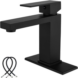 Midanya Bathroom Faucet 1 Hole, Single Handle Bathroom Sink Faucet for 1 or 3 Hole with Water Supply Lines and 6 Inch Deck Plate for Basin, RV, Lavatory Sink,Matte Black