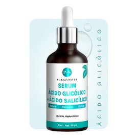 Pureza Natur Serum Facial Ácido Glicólico + Salicílico Hidratante | Suero Antiedad Con Aha, Bha, Acido Hialurónico Reductor De Sebo 50ml