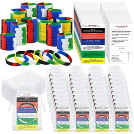 Cunno 50 Sets Plan of Salvation Bracelets Sets with 50 Bulk Plan of Salvation Cards Gospel Tracts Pocket Holy Postcards Prayer Cards 50 Wrist Band Wordless Silicone Bracelet 50 Bags for Ministering