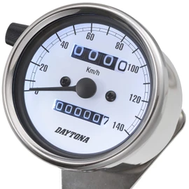 Daytona 15635 Motorbike Mechanical Speedometer, Stainless Steel Body/White Panel/White LED, φ23.6 inches (60 mm), 48.1 mile/h Display